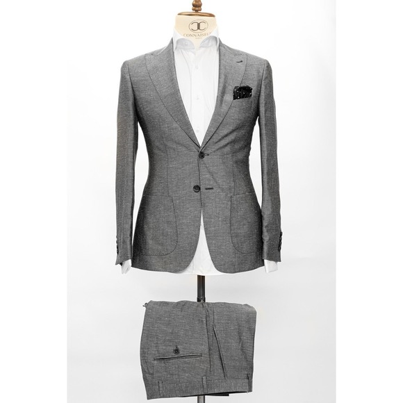 CONNAISSEUR PARIS - GREY 2 PIECE SLIM FIT LINEN SUIT WITH PATCH POCKETS Sz 46